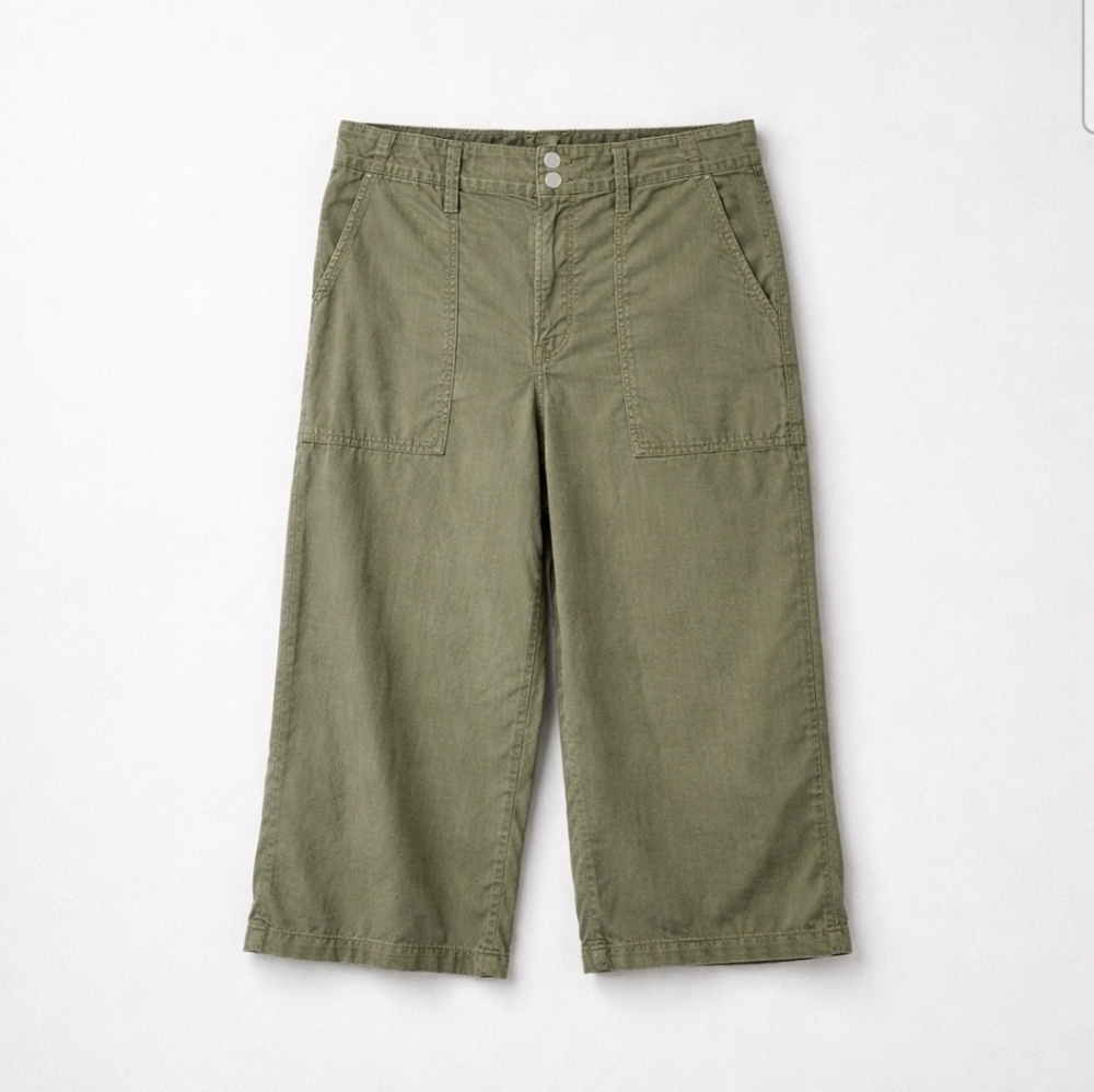 Seven7 High Rise Wide Leg Utility Pants Olive Green Cotton Tencel 4 Boho Cargo